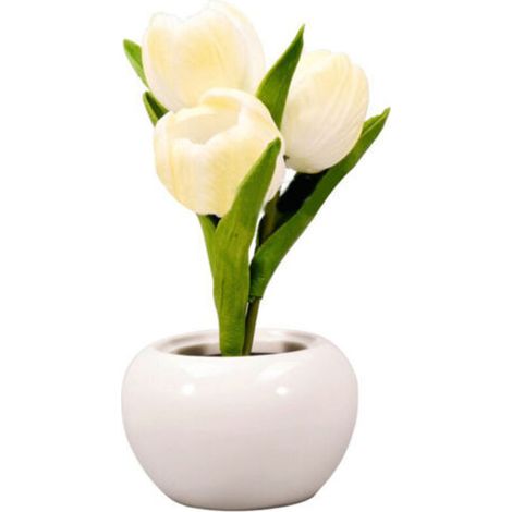 Lampe de Table Fleur de Tulipe, Veilleuse de Tulipe de Lumière Douce Exquise pour les Cafés (Blanc) (1/4)