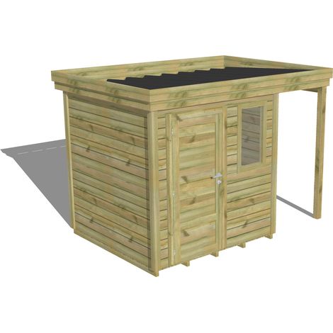 ABRI DE JARDIN bois Pin autoclave 27mm - 3,14x2,14m / 6,7m2 - Bac acier - Plancher bois (1/5)