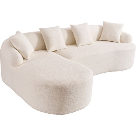 Sofá modular curvo en L con chaise longue izquierda, chenilla, blanco roto, sin montaje (1/5)