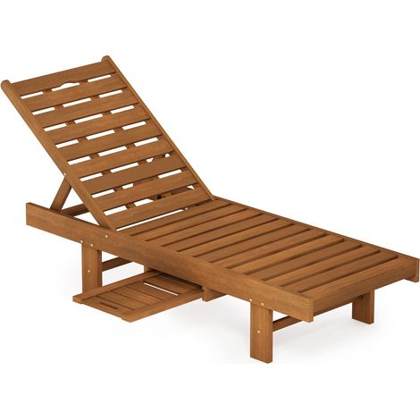 Chaise Longue d'extérieur en Bois Dur avec Plateau Naturel, 29,2 (P) x 151,1 (L) x 28,7 (H) cm (1/5)