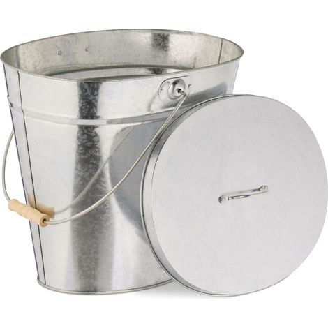 Pratico secchio per cenere ovale per camino riscaldamento 39 x 40 x 31,5 cm in acciaio zincato argento 130015201