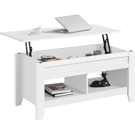 Yaheetech Tavolino da caffè Tavolo Sollevabile Elevabile da Salotto Mobile da Divano Soggiorno Portariviste 105 x 50 x 62 cm Bianco