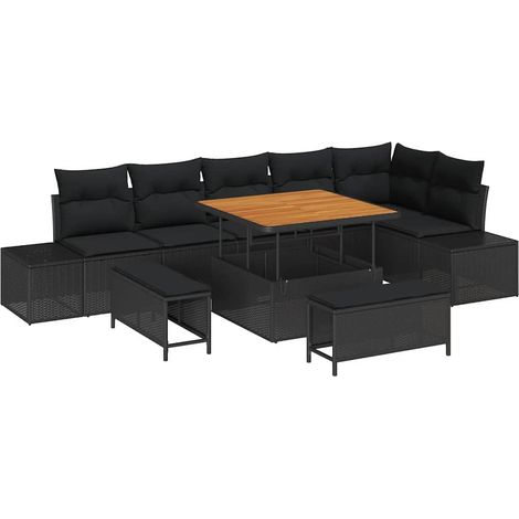 Maison Exclusive - Conjunto de sofás de jardín 9 pcs Negro ratán