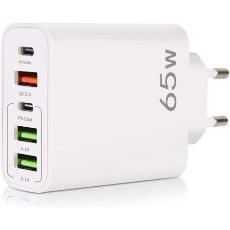Chargeur USB C, 65W 5 Ports Chargeur USB C avec Chargeur Rapide Intelligent QC 3.0, Adaptateur d'alimentation USB pour iPhone 15 14 13 12 11 Pro Max SE 2020 XS XR 8 7, Samsung (1/4)