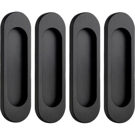 Lot de 4 Poignée de fenêtre, Poignée de meuble, Autocollante, Poignée ovale pour porte coulissante, 10 x 3 x 0,6 cm, Noir (1/5)