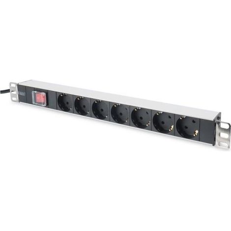 Regleta de alimentación para armarios rack (PDU) de 19 pulgadas, 7 interruptores Schuko, con iluminación, modelo DN-95402