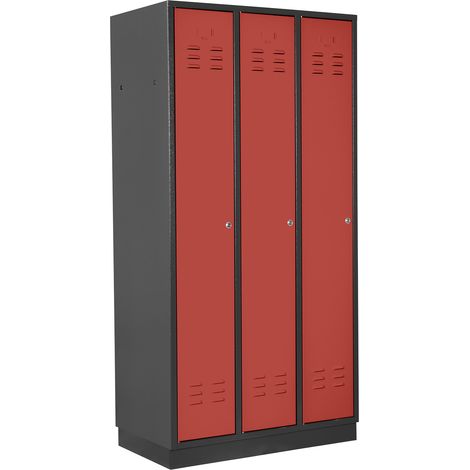 ADB Umkleideschrank / Spind 3-türig, RAL 7016/3000, Anthrazit/Rot, 178x89x50cm (1/5)