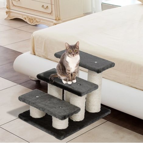 Haustiertreppe mit 3 Stufen aus Plüschstoff grau 45 x 35 x 34 cm OKMYHOME (1/5)