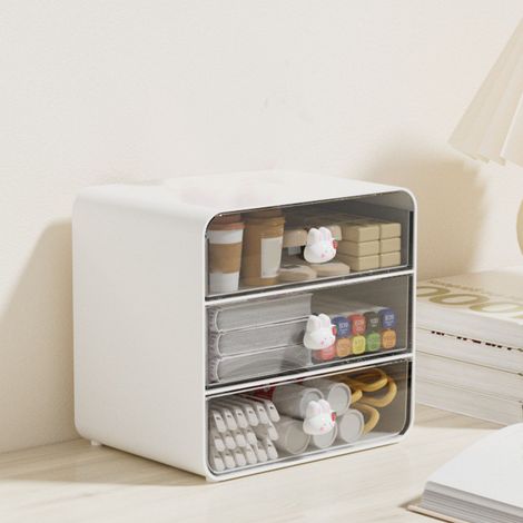 Organisateur de Bureau Boîte de Rangement 3 Étages Grande Capacité Plastique Résistant Cosmétiques & Accessoires (1/5)