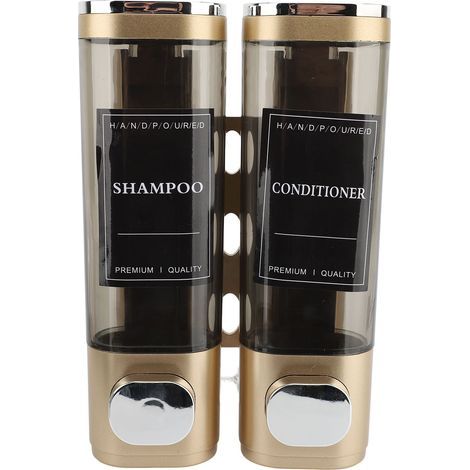 Wandmontierter Seifenspender mit Druckpumpe, 300 ml, ABS, Doppelkopf, transparent, Sicht auf Shampoo oder