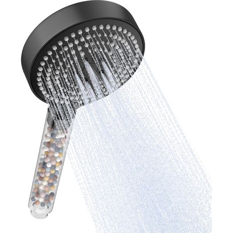 Pommeau de Douche Anti Calcaire, Pomme de Douche avec 6 Modes de Jet, Pommeau Douche Filtrant, Douchette Economie d'eau, Grande XXL(Φ130mm),Noir (1/5)