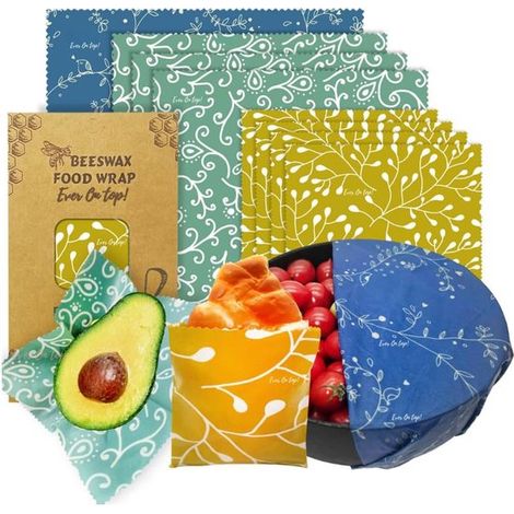 Lot de 9 emballages alimentaires en cire d'abeille – 3 formats – Coton biologique – Réutilisables – Zéro déchet (1/5)