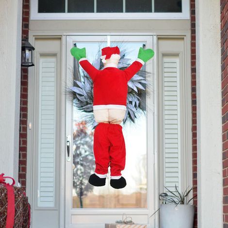 Décor De Noël Accrochable - Père Noël Grimpant Extérieur - Pour Gouttière Toit Fenêtre Balcon - 1 Pièce (1/5)