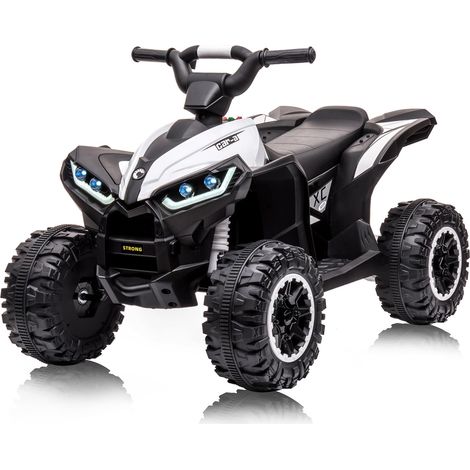 Quad électrique enfant ATV avec télécommande, 2 vitesses, pneus tout-terrain, LED, musique, USB, 12V, 3 à 6 ans Blanc (1/5)