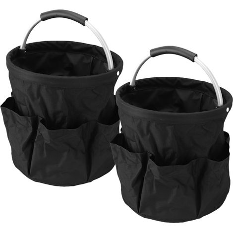 Sac à outils de jardin pliable, lot de 2, organisateur d'outils avec poignée, sac de rangement durable pour panier de récolte, camping, salle de bain (noir) (1/5)