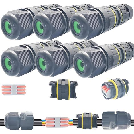 Connecteur de câble IP68, 6 pièces M25 Boîte jonction étanche, Connecteur câble d'extension 2/3 voies, Boîte électrique extérieure, Cordon d'alimentation Manchon externe Coupleur Fil 6-11 mm (1/5)