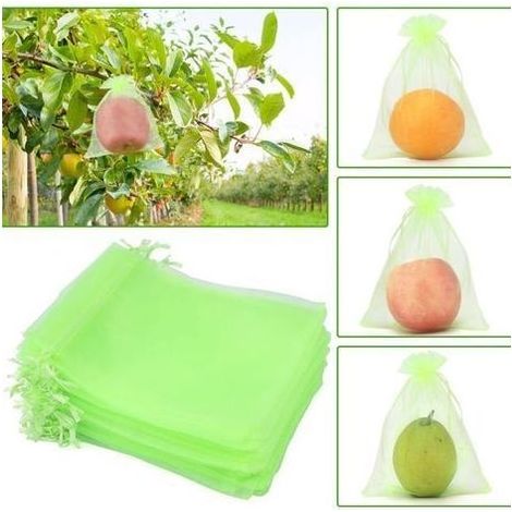 Sachet Protection Raisin,100 pièces Sac de Protection Fruits, Sachets en Organza Respirant avec Cordon de Serrage 15cm x 20cm pour Potéger Les Grappes de Raisin des Frelons et des Oiseaux（Fruit vert） (1/5)