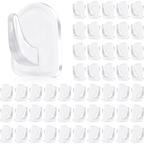 Lot de 50 crochets adhésifs extra puissants - Sans perçage - Transparent - Petit crochet autocollant - Sans résidus - Pour salon, cuisine, salle de bain (1/5)