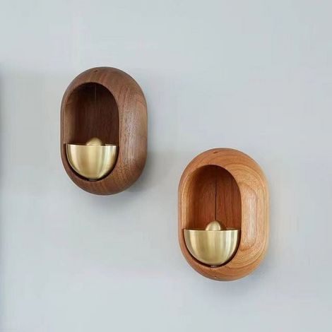 Doorbell - Boîtier En Laiton Et Bois Massif - Fixation Magnétique - Pour Porte D'Entrée Intérieure Ou Bureau - 5,5 x 5,5 cm - 1 Pièce