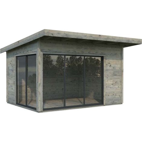 Abri de jardin en bois Andrea 11,2 m2 Slide Plus Traité Gris (1/3)