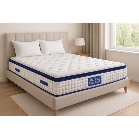 Matelas 160x200 cm Ressorts Ensachés Épaisseur 28 cm Surmatelas Mousse HR Confort MiFerme Garantie 4 Ans