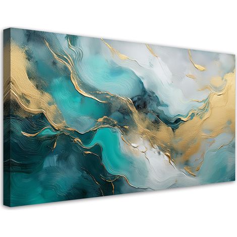 Tableau déco Abstraction Marbre Glamour Or Turquoise 80x40 (1/5)
