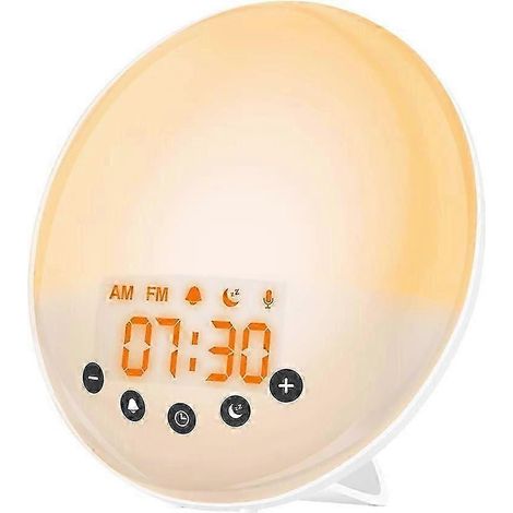 Réveil lumineux pour enfants, simulant le lever et le coucher du soleil, radio-réveil, lumière LED tactile, lampe de chevet/veilleuse avec enregistrement, 30 niveaux de luminosité, 8 (1/5)