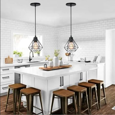 2PCS Rétro Lustre Suspension en Cage Noir Lampe Luminaire Industrielle Ajustable pour Salon Chambre (1/4)