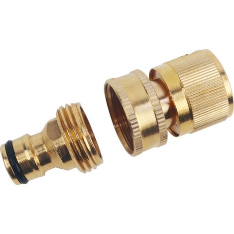 Sollbry Juegos de mangueras de agua de latón macho y hembra de 3/4 de pulgada, conector rápido, conector de manguera de liberación rápida para jardín (1/3)