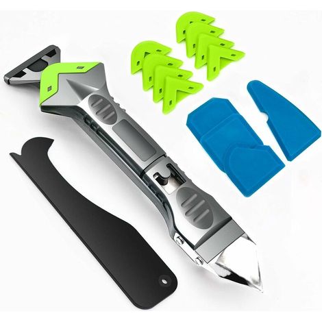5 en 1 Lisseur Joint Silicone, Nouvelle Mise à Niveau grattoir d'angle de Colle de Verre de calfeutrage, grattoir de coulis d'outil de Finition de Mastic de Silicone (1/5)