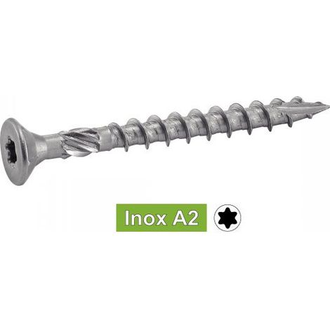 Acton – Vis à bois résineux Inox A2 5x60 – Tête fraisée TX25 – Boîte de 200 vis – Pour bois tendre et douglas