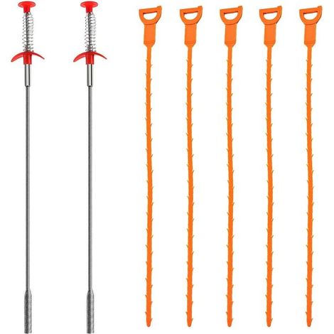 Lot de 7 Furet Déboucheurs, 20 Pouces / 60cm Nettoyeurs pour Drain Outils de Nettoyage de Cheveux, 2 en Acier Inoxydable et 5 en Plastique (1/5)
