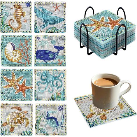 Diamond Painting Untersetzer Set 8 Stück Unterwasserwelt mit Halter