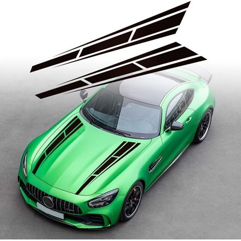 Autocollant De Bande De Capot De Voiture, Universels Auto Racing Body Side Stripe Decal Jupe De Toit De Capot Pare-Chocs Stripe Decal Vinyle Modifié Decal Décoration pour Voitures SUV véhicules, Noir