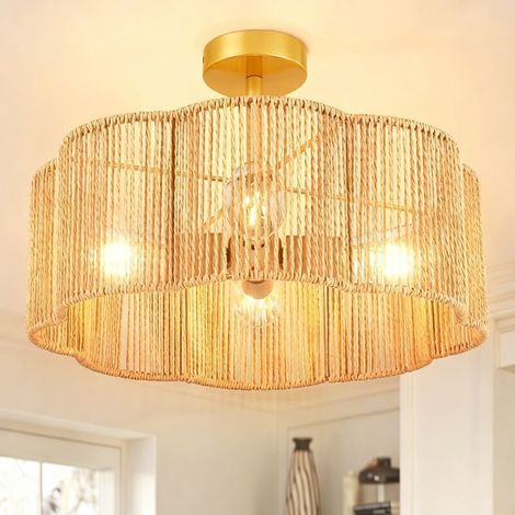 Rattan ceiling light, bohemian chandelier, pendant light with bulb, Wabi-sabi style ceiling light, 3 color temperatures (3000K-6000K) (1/4)