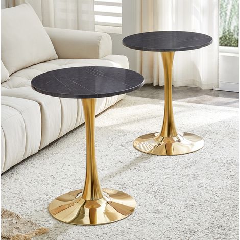 Table manger ronde 72 cm MDF métal noir doré OKMYHOME (1/5)