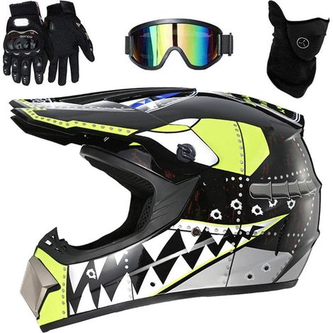 Casque de Motocross, Casque de Moto VTT intégral Tout-Terrain électrique Casque de Moto/VTT avec Lunettes Gants écran Facial pour Adulte (1/5)