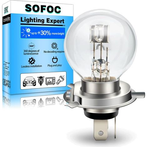 H4 P43T 12V 45/40W Ampoule halogène pour moto et auto G40 Blanc chaud Feu de route/croisement 3 broches à 3 ergots 1 pièce (1/5)
