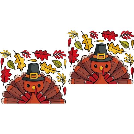 Lot De 2 Autocollants Muraux Motif Dinde Motif Dessin Animé À Décoller Et Coller Pour Décoration De Thanksgiving Pour Salon Bureau (1/5)