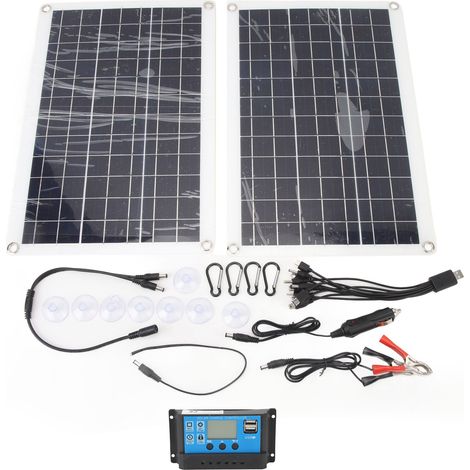 18W 18V Solarstrom-Set, polykristallines Siliziumpanel, USB Typ C DC-Ausgang mit 100A Controller-Kabeln für netzunabhängige Wohnmobile.