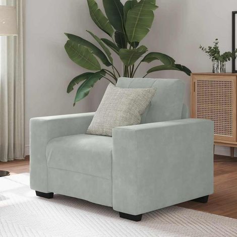 Sessel Hellgrau Samt 60cm mit Holzarmlehnen, leicht aufzubauen (1/5)