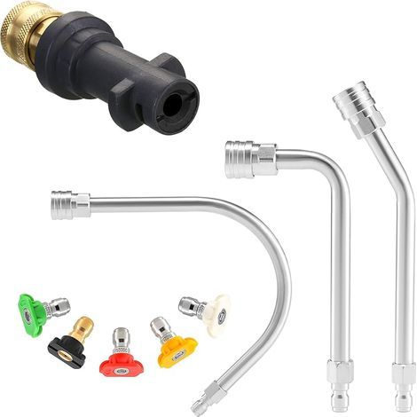 Rallonges pour Nettoyeur Haute Pression avec Adaptateur Compatible Karcher K2-K7, Accessoire de Nettoyage de Gouttière, Tiges Courbées 30°, 90°, 120°, Raccord Rapide 1/4", 280 bar (1/5)
