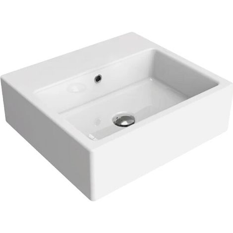 FLAMINIA - ACQUALIGHT LAVABO 50 CM. DA APPOGGIO O SOSPESO, CON TROPPOPIENO, BIANCO 5058 (1/2)