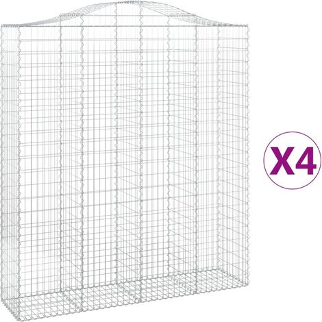 Set 4 cestini per gabbioni recinzione a gabbia muro di contenimento ad arco 200 x 50 x 220/240 cm ferro zincato Argento 020041449