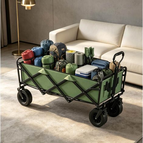 Carrello da giardino pieghevole 130 L con ruote, freni e maniglia regolabile OKWISH (1/5)
