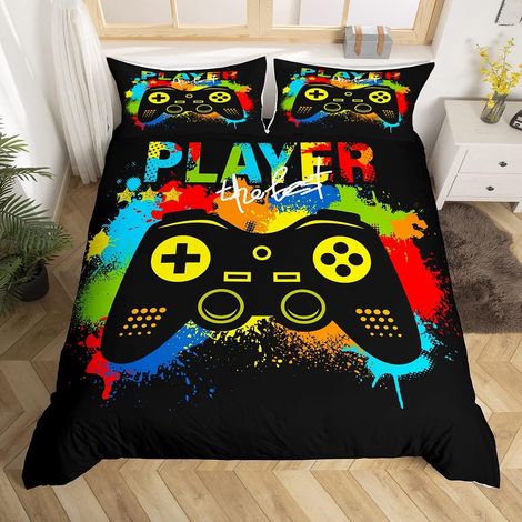 Joueur Parure de Lit 140x200cm Jeux Sets de Housse de Couette pour Enfants Jeu Coloré Housse de Couette Respirant Gamepad Modern Contrôleur de Console de Jeu Décor de Chambre - 140 x 200 cm (1/5)