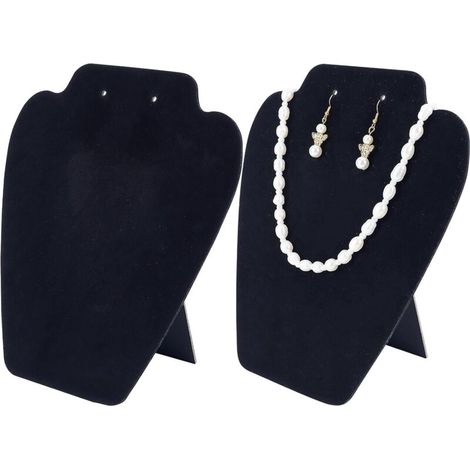 Set of 2 Black Velvet Jewelry Display Stands for Necklaces and Earrings, 21cm Tall, 3D Mannequin-Shaped Jewelry Display Stand, Small Necklace Holder (1/5)