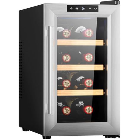 Temperaturgesteuerter Weinkeller mit 8 Flaschen und thermoelektrischem Kühlsystem, das hohe Leistung garantiert. Einstellbare Temperatur und LED-Innenbeleuchtung.