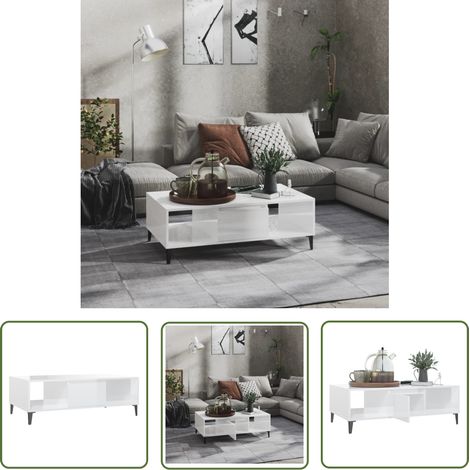 INLIFE Table basse Blanc brillant 103,5x60x35 cm Aggloméré (1/5)