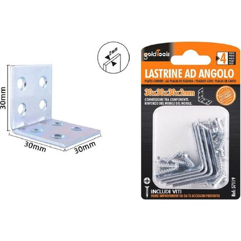 Kaela - Set 4pz Lastrine Lastrina Ad Angolo Angolare 30x30x30x2mm Con Viti Mobili 57119 - (1/2)